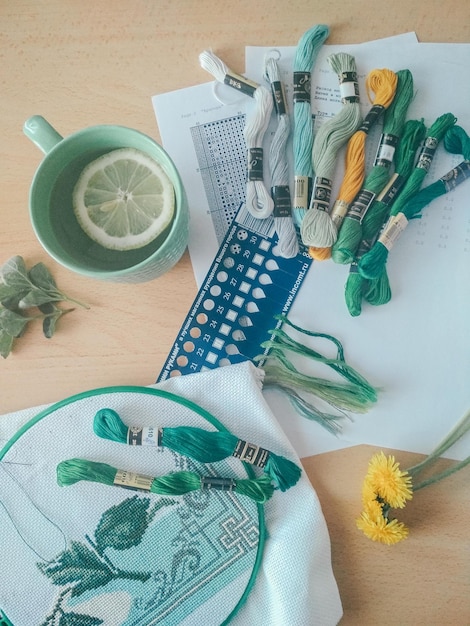 zestaw haftów i narzędzi